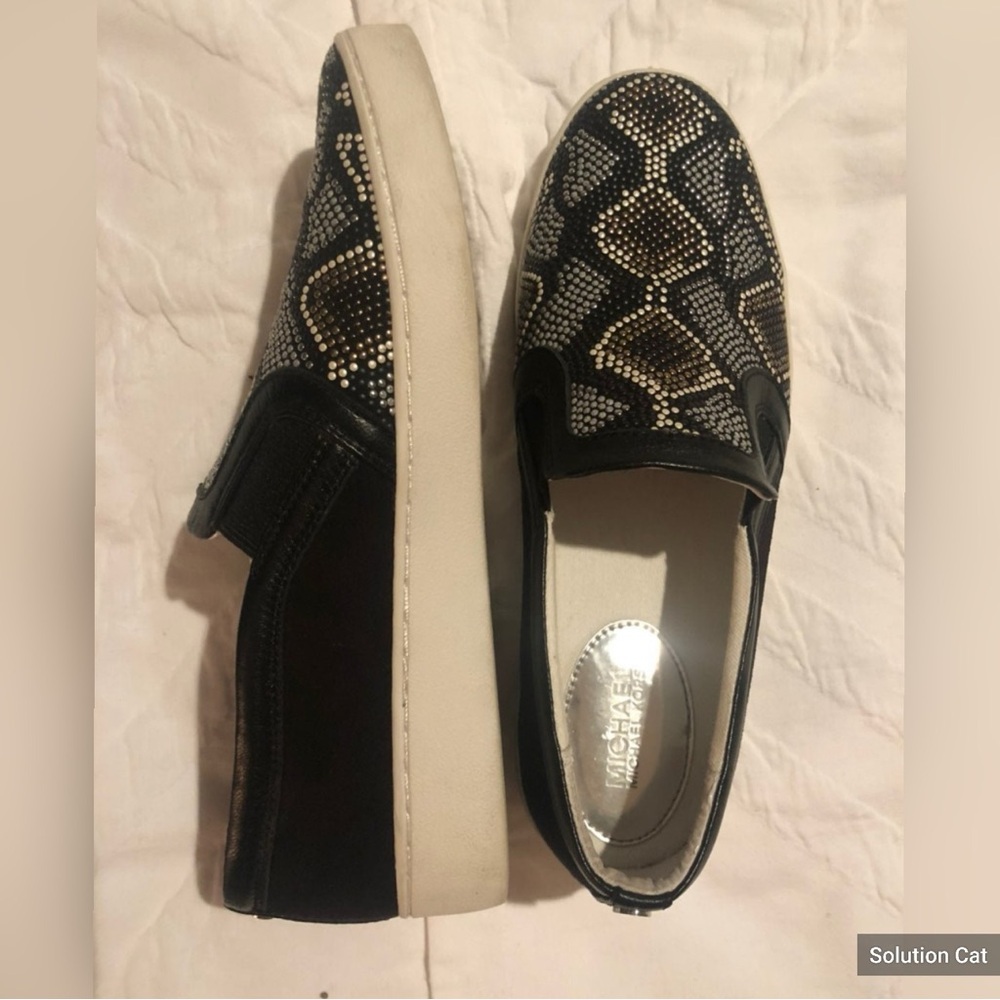 Michael Kors Black and White Patterned Slip-On Sneakers